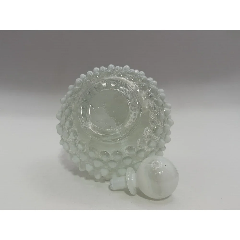 Vintage White Opalescent Hobnail Glass Perfume Decanter Bottle With Stopper